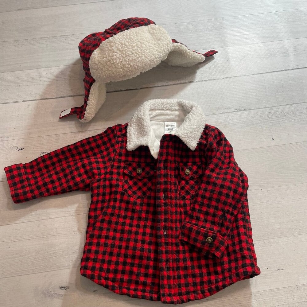 Carters baby buffalo check jacket and‎ hat 6 months